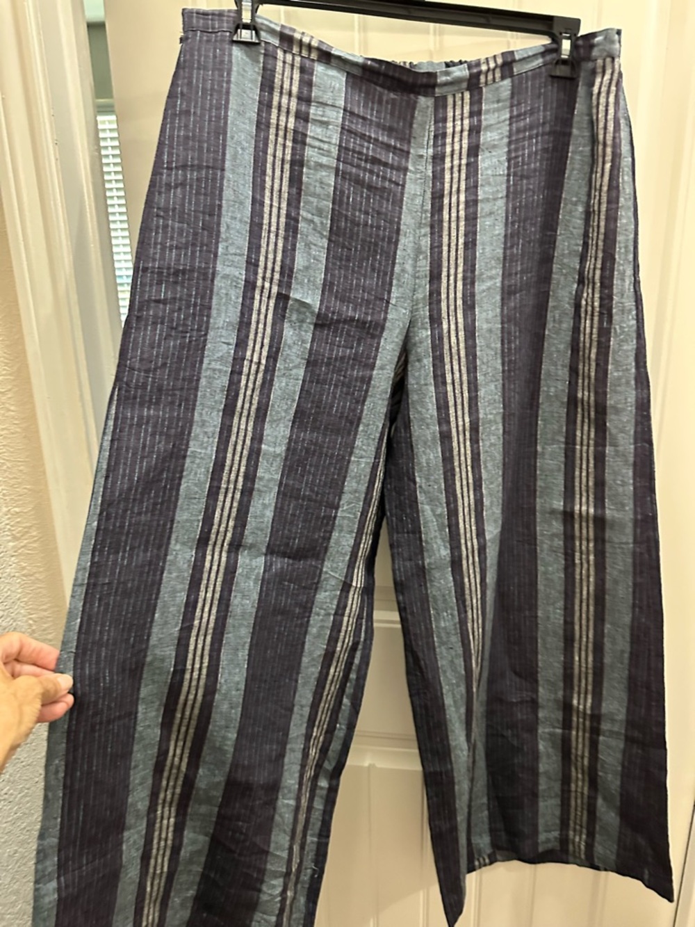 Bryn walker womens  Striped  blue Wide-Leg Chinos 100% Linen XL